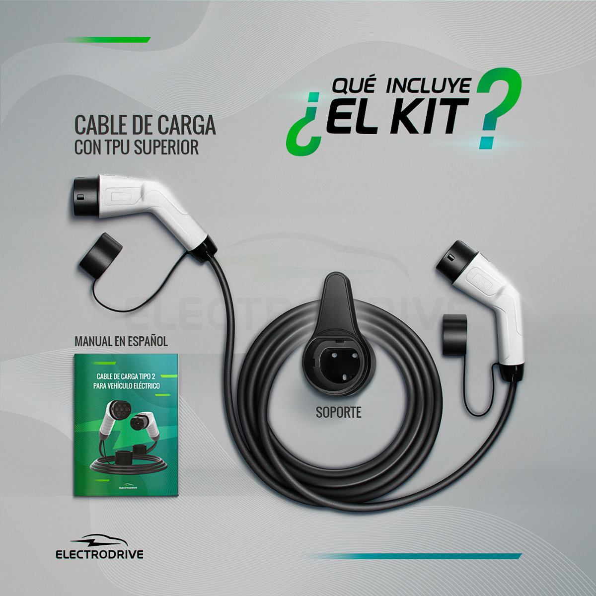 Cable De Carga Tipo 2 Para Vehículo Auto Eléctrico Monofásico 7 kW