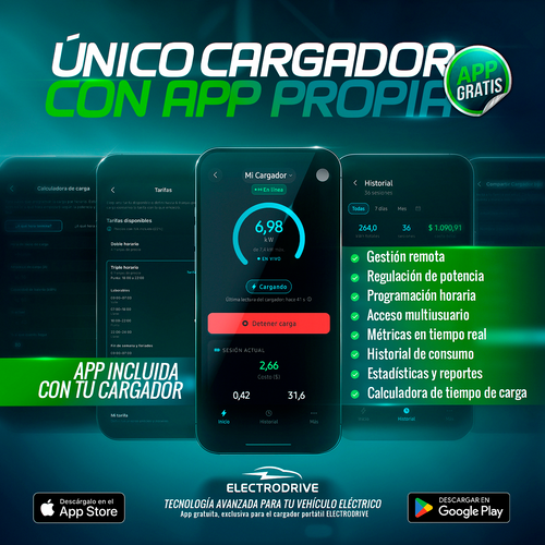 Cargador Portátil 7 kW Carga en la mitad de tiempo